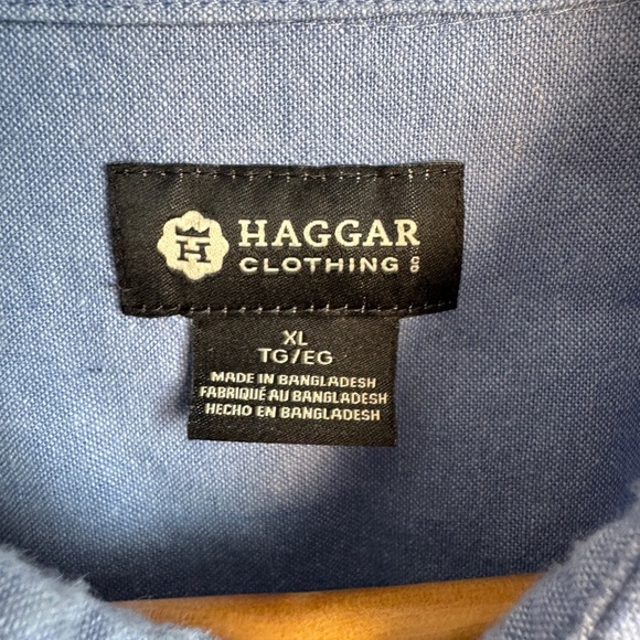 Haggar Men's LINEN Blend Chambray Short Sleeve Button Up Shirt Blue Size X-Large - Picture 2 of 13